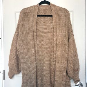 Mid length sweater cardigan (Tan)